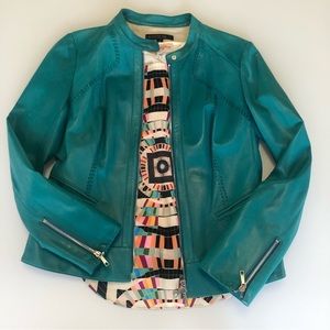 Lafayette 148 Leather Moto Jacket *RARE* Turquoise with Braid Detail Size 6